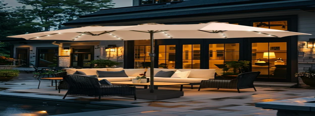 Summit Living 15ft Double-Sided Solar Patio Umbrella with Base 